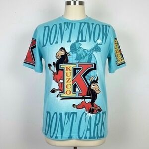 Disney Kuzco Lama Emperor's New Groove Graphic T Shirt Aqua Blue XS AOP